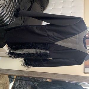 Black and gold feather dress